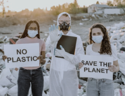 photo of people protesting against the dumping of plastic bottles